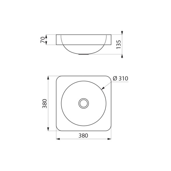 AS-Becken QUADRA o. Hl. o. Überlauf Edst. 1.4301 satiniert