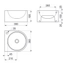 Waschtisch FACIL Hahnloch D35 links ohne Überlauf Edst. 1.4301 satiniert