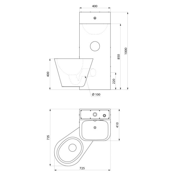 Gef.Kombi KOMPACT mit Spülkasten WC wandhängend links Edst. 1.4301 satiniert