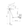 Einhebelmischer für Waschtisch H. 60 mm, Zugstangenablaufgarnitur, Hygienehebel