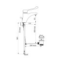 Einhebelmischer für Waschtisch, H. 85 L. 135 mm, Zugstangenablaufgarnitur, Hygienehebel